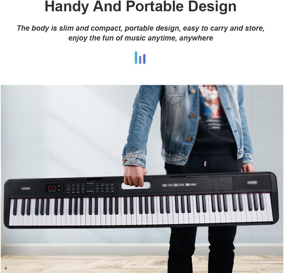 Portable 88-Key Electric Piano, Imitating Heavy Hammer Keyboard, LED Dual Power Supply Mode, Suitable for Outdoor Parties and Stage Performances