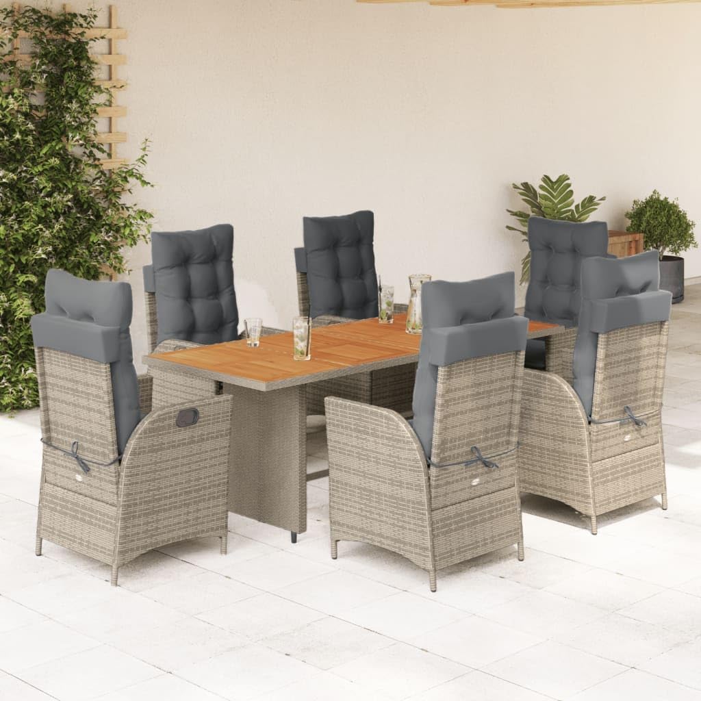 7 Piece Patio Dining Set with Cushions Gray Poly Rattan,Outdoor 6Piece Patio Dining Set with Adjustable Backrest and WaterResistant Cushions Furniture Sets for Patio, Lawn & Garden