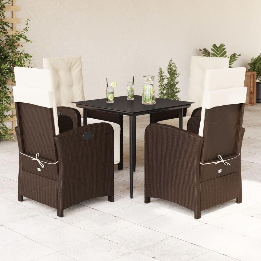 Furniture Sets 5 Piece Patio Dining Set with Cushions Brown Poly Rattan,Adjustable Patio Dining Set with Tempered Glass Top for Outdoor Relaxation Garden Conversation Sets