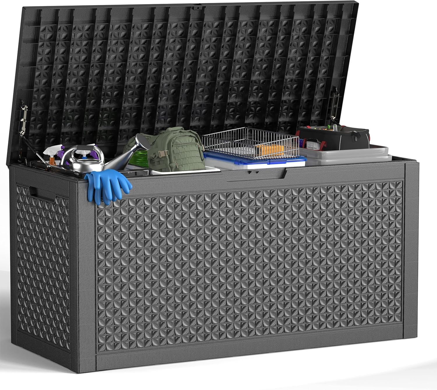 121 Gallon Deck Box with Lock - Resin Waterproof Outdoor Storage Box for Patio Furniture,Garden Tools,Cushions,Pool Accessories(Black)