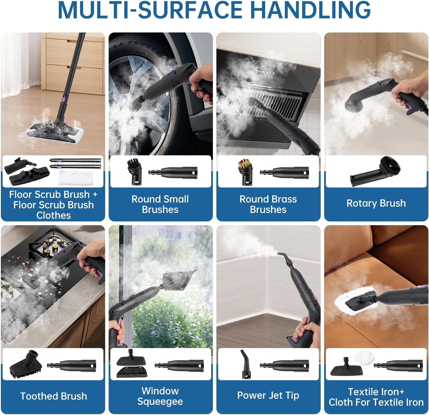 Steam Cleaner, Powerful Heavy Duty Canister Steamer with 34 Accessories, Steam Mop with 16.4 Ft Extra-Long Power Cord for Home Floor Cleaning, Grout, Upholstery, Car Detailing, Purple