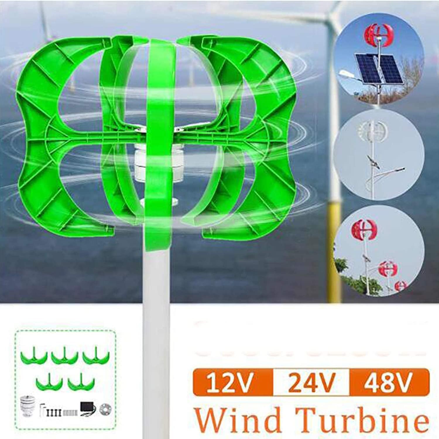 LiuSj JUnSt Wind Generator,9000W Wind Generator 5 Blades Generator 12/24/48V Lantern Wind Turbines Vertical Axis for Household Streetlight+Controller