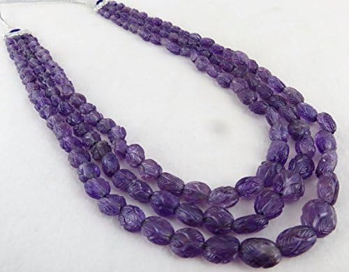 3 Line Natural AMETHYST CARVED Long Beads NECKLACE 18 INCHES 16MM TO 7MM
