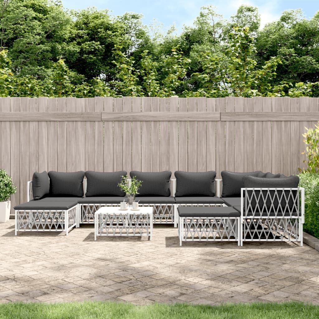 10 Piece Patio Lounge Set with Cushions White Steel,Cozy Outdoor Lounge Set: Durable Comfort for Patio or Garden Patio Furniture Sets, Outdoor Furniture Sets