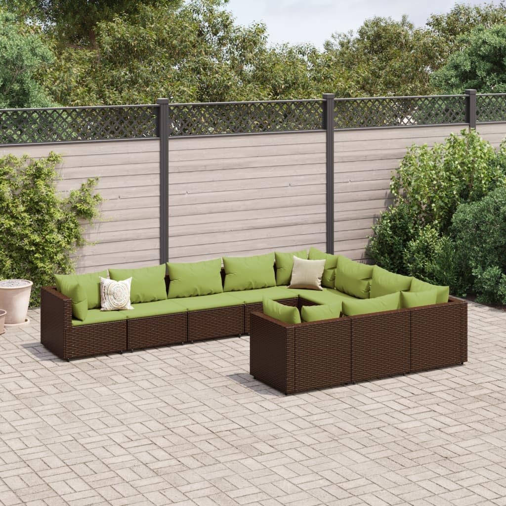 Furniture Sets 10 Piece Patio Sofa Set with Cushions Brown Poly Rattan,AllWeather Outdoor Patio Sofa Set with PE Rattan, Brown Garden Conversation Sets