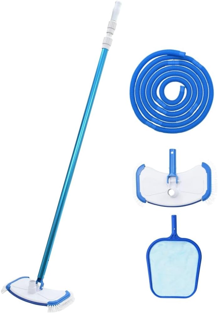 Pool Maintenance Kit, 4 Piece Aluminum ABS Adjustable Pole, Vacuum Skimmer Blue Hose Set, Outdoor Swimming Pool Tools for Cleaning