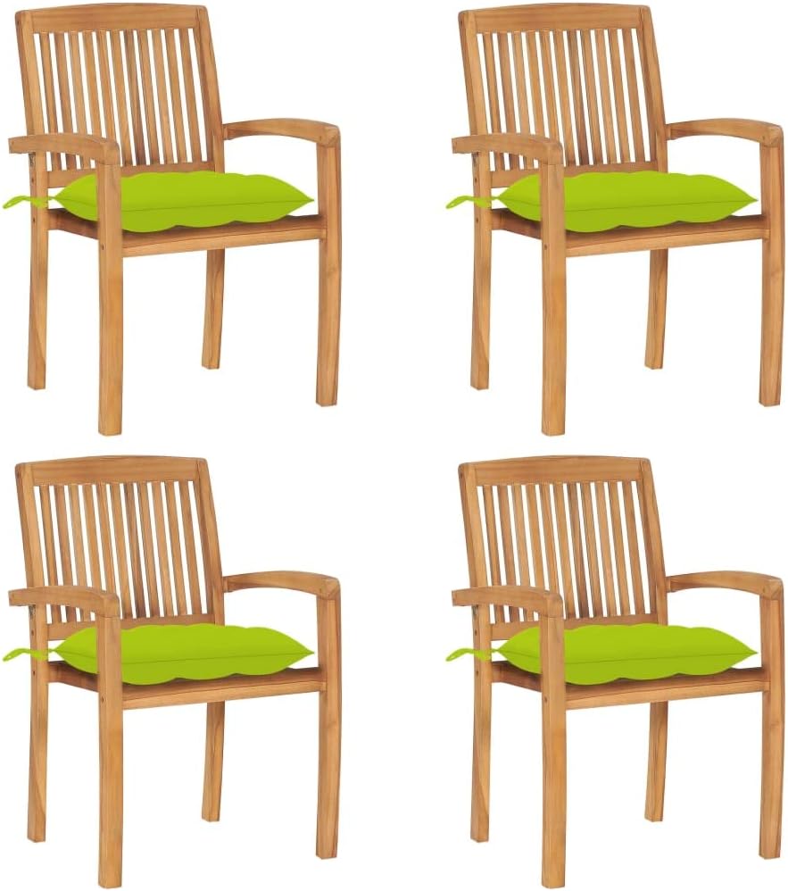 Patio Chair Stacking Patio Chairs with Cushions 4 pcs Solid Teak Wood
