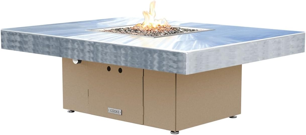 COOKE Santa Barbara Rectangular Fire Pit Table - 40 x 30 - Natural Gas - Brushed Aluminum Top -Beige Powdercoat Base