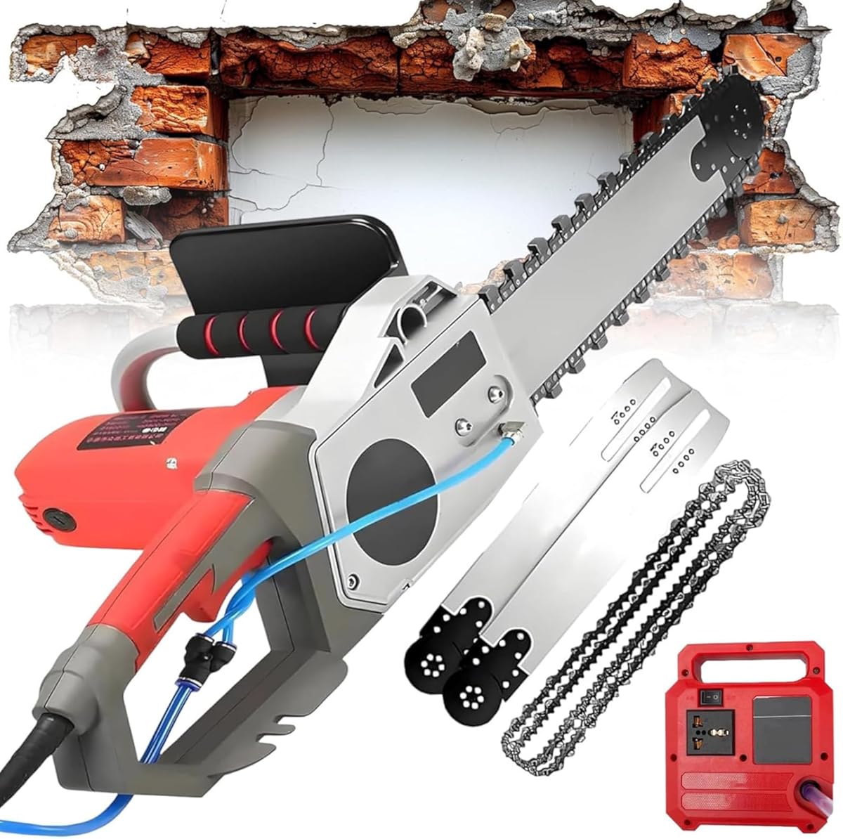 Chainsaw Electric Power Chain Saw with 2 Guide Bar & 2 Chain, 5800W/6500W Heavy Cortadora Industrial Concreto Chainsaw with Water Fed Dust Suppression, Concrete Cutter Saw 35/48CM Cut Depth