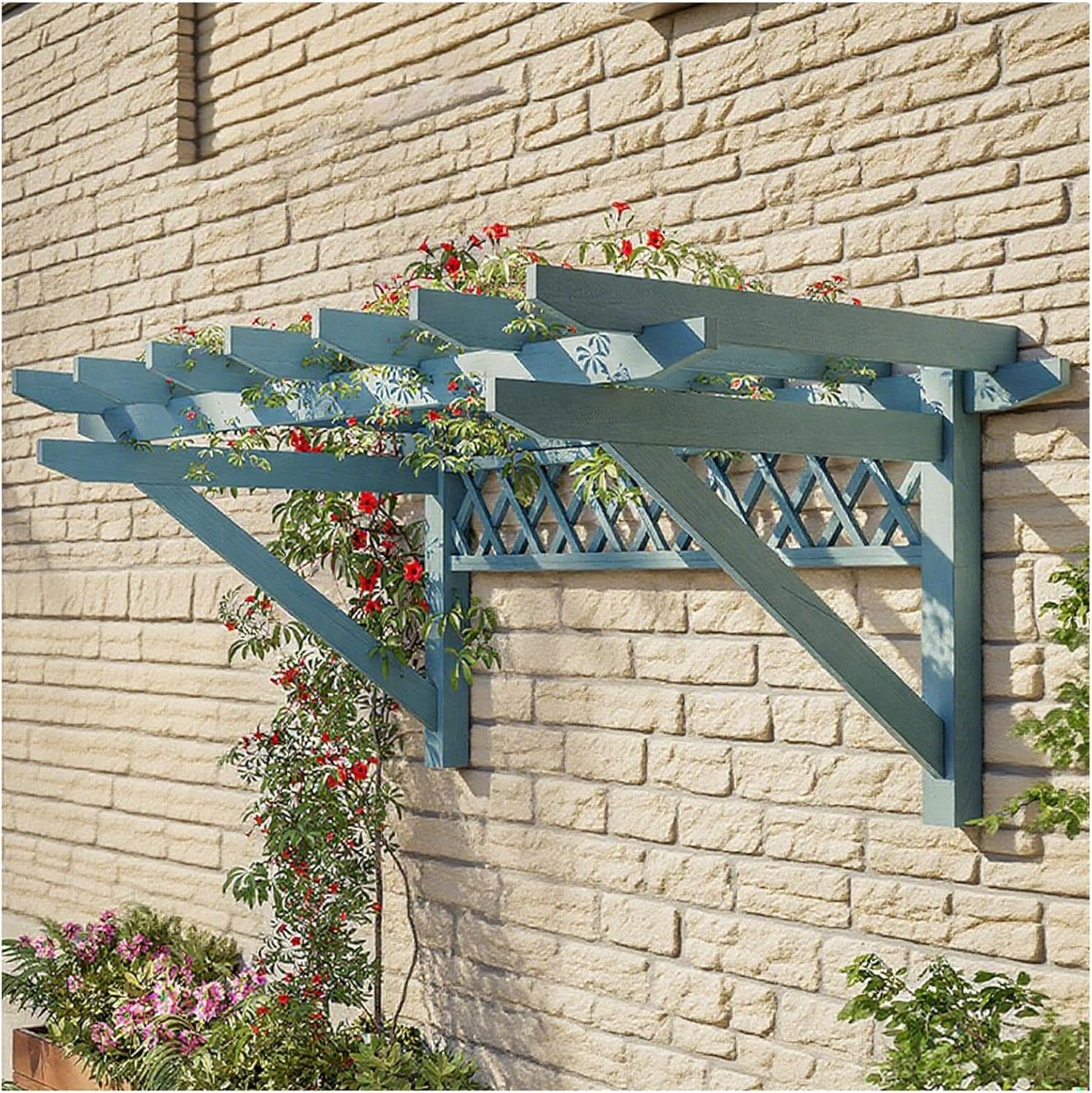 Blue Garden Trellis Wall Mounted, Wooden Arbor for Grapes Vines & Climbing Plants, DIY Pergola Door Awnings Patio Canopy, Courtyard Decor(19.6ft Length x 6.56ft Wide)