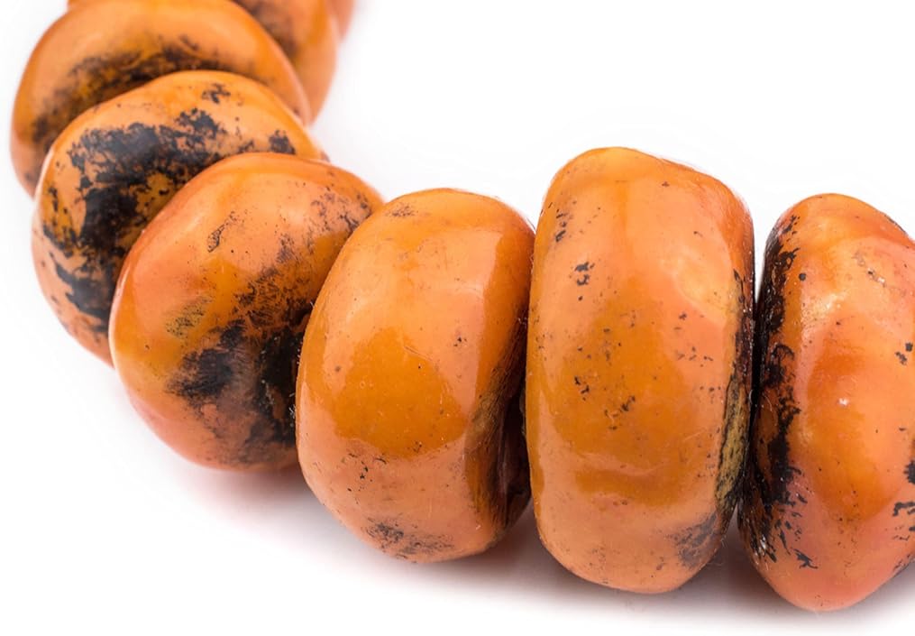 The Bead Chest Tangerine Moroccan Resin Beads Extra Large 37mm Morocco African Orange Round Large Hole 38 Inch Strand Handmade