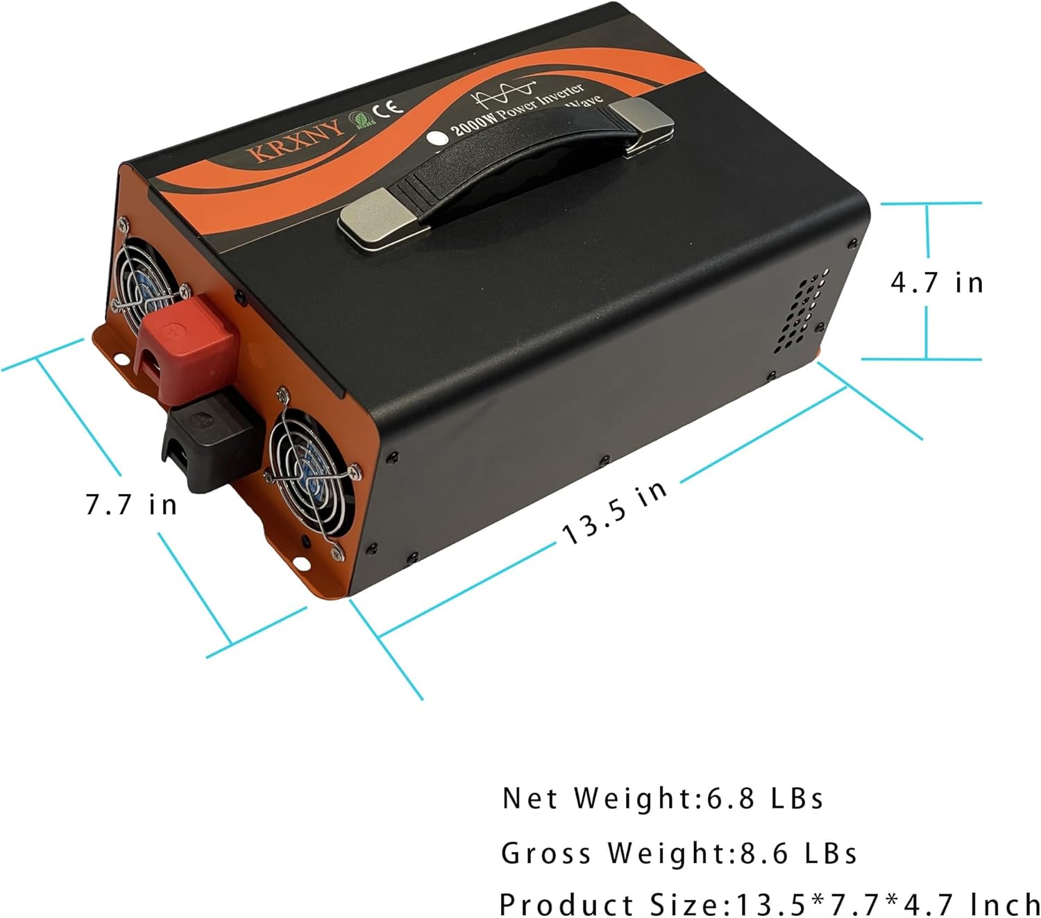 2000W Pure Sine Wave Inverter 48V DC to 110V 120V AC Power Converter for Truck Boat RV Camping Off Grid Home Solar System with Handle