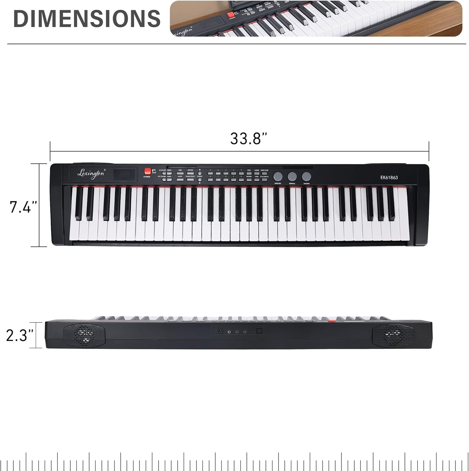 Lexington 61 Key Keyboard Piano, Complete Electronic Piano Keyboard Set for Beginners Adults, Portable Music Keyboard with Lighted Keys, Teaching Modes, Stand, Case, Microphone (Black)