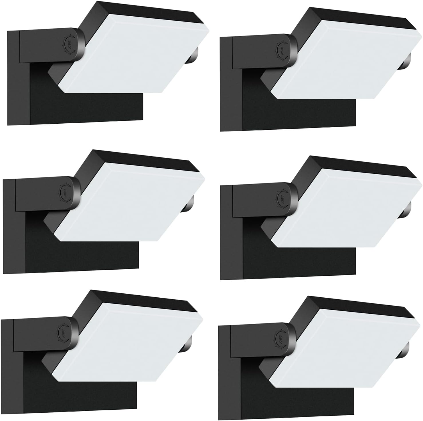 ledmo Outdoor LED Flood Lights - 60W Black 360 Adjustable Head Exterior Lighting Fixture 5000K Waterproof Wall Mount Yard Lights Switch Control Wall Lights for House,Patio,Barn,Shop,Garage 6 Pack