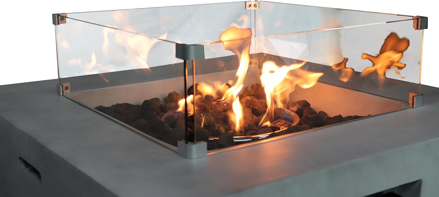 Living Source International Concrete/Glass Propane/Natural Gas Fire Pit Table