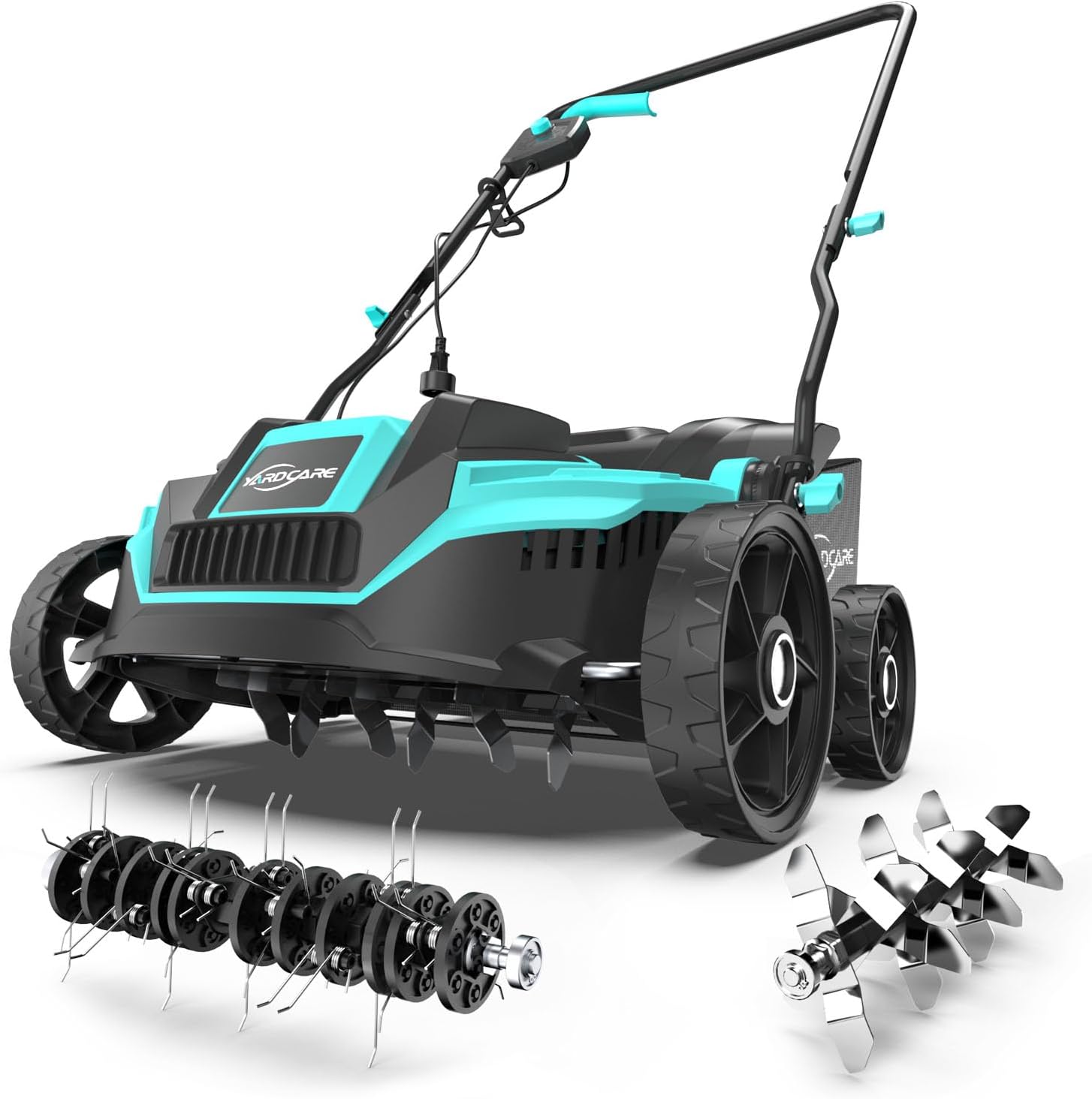 (2025 New) Electric Dethatcher and Scarifier, 2-in-1 Powerful Lawn Dethatcher with 10.5 Gal Thatch Bag, 5-Position Height Adjustment, Dual Switch, Keep Lawn Healthy