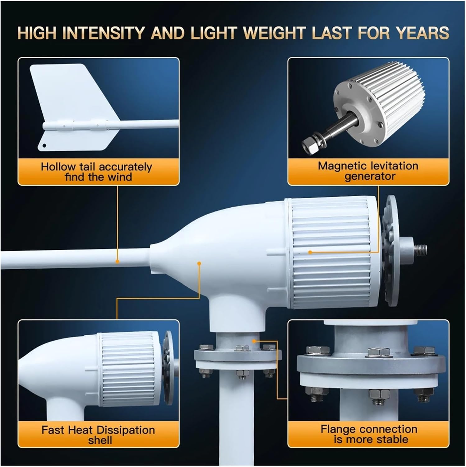 3KW 5KW Horizontal Wind Turbine Generators with Low Speed and Low Noise with Controller for Home Street Lighting Low Starting Speed for Home(5KW Hybrid Control,48V)