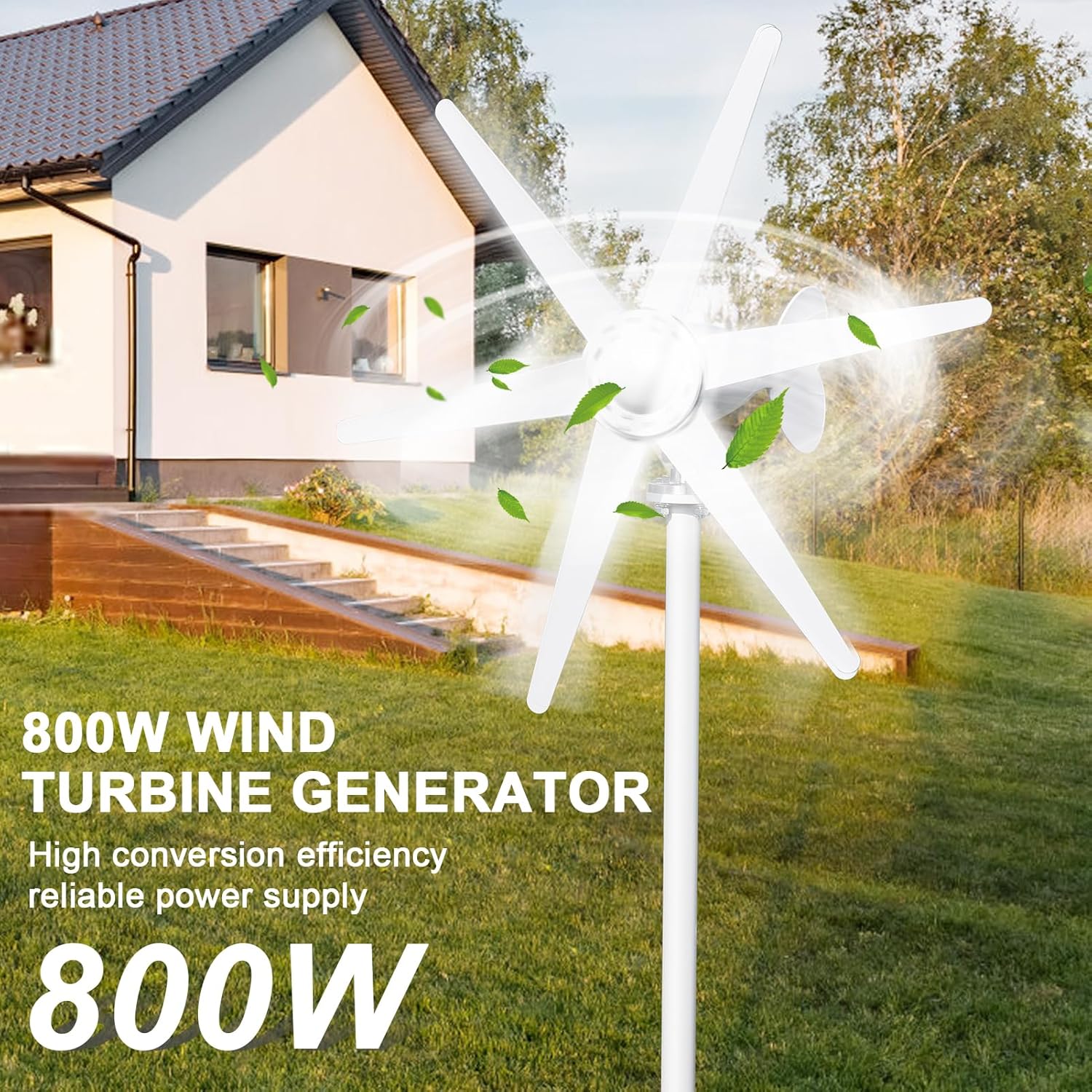 800W 12V/24V Wind Turbines Generator Kit, 6-Blade Fan Wind Power Generator, Electromagnetic Electricity Producer Equipment, Full Power Protection (White)