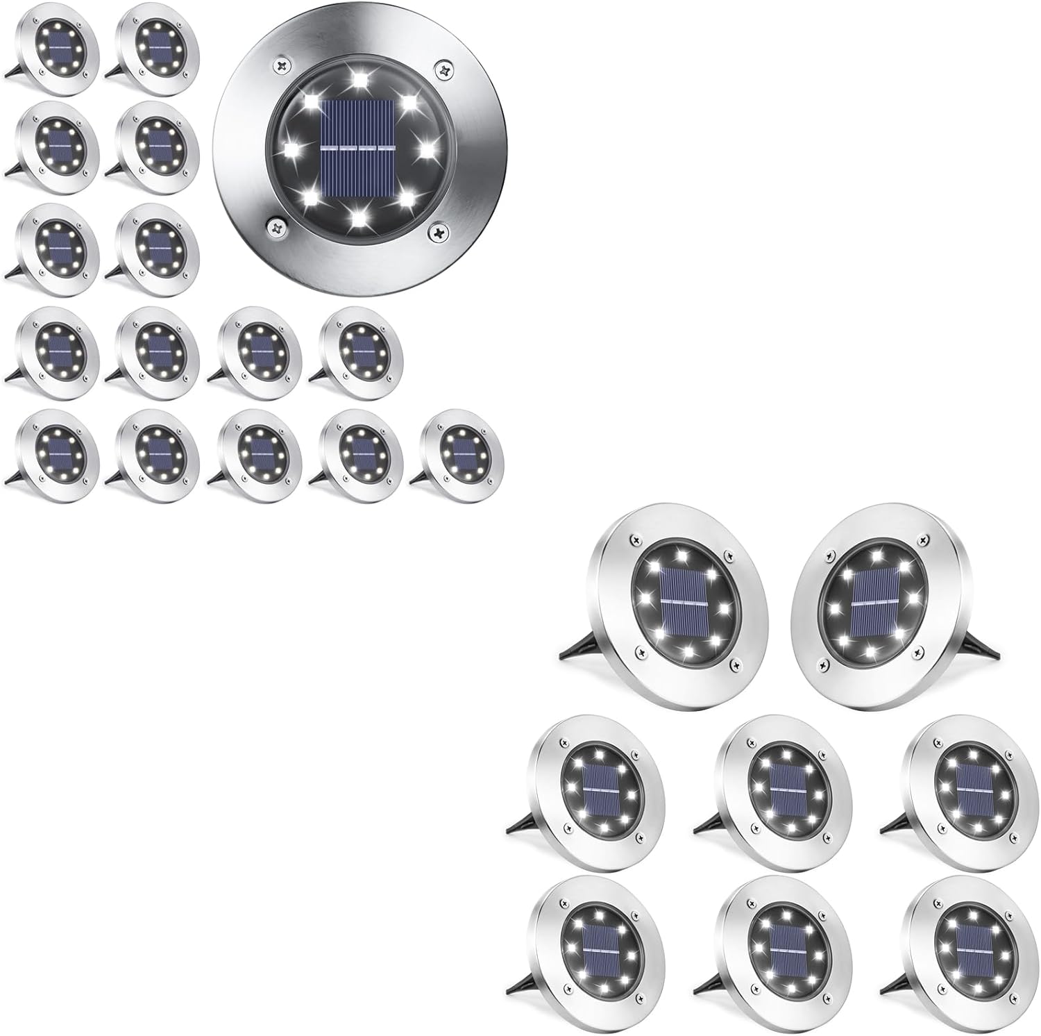 16 Pack + 8 Pack 8 LED Solar Disk Lights Waterproof Garden In-ground Pathway Lights Landscape Lighting for Lawn,Yard,Deck,Patio,Walkway (White)