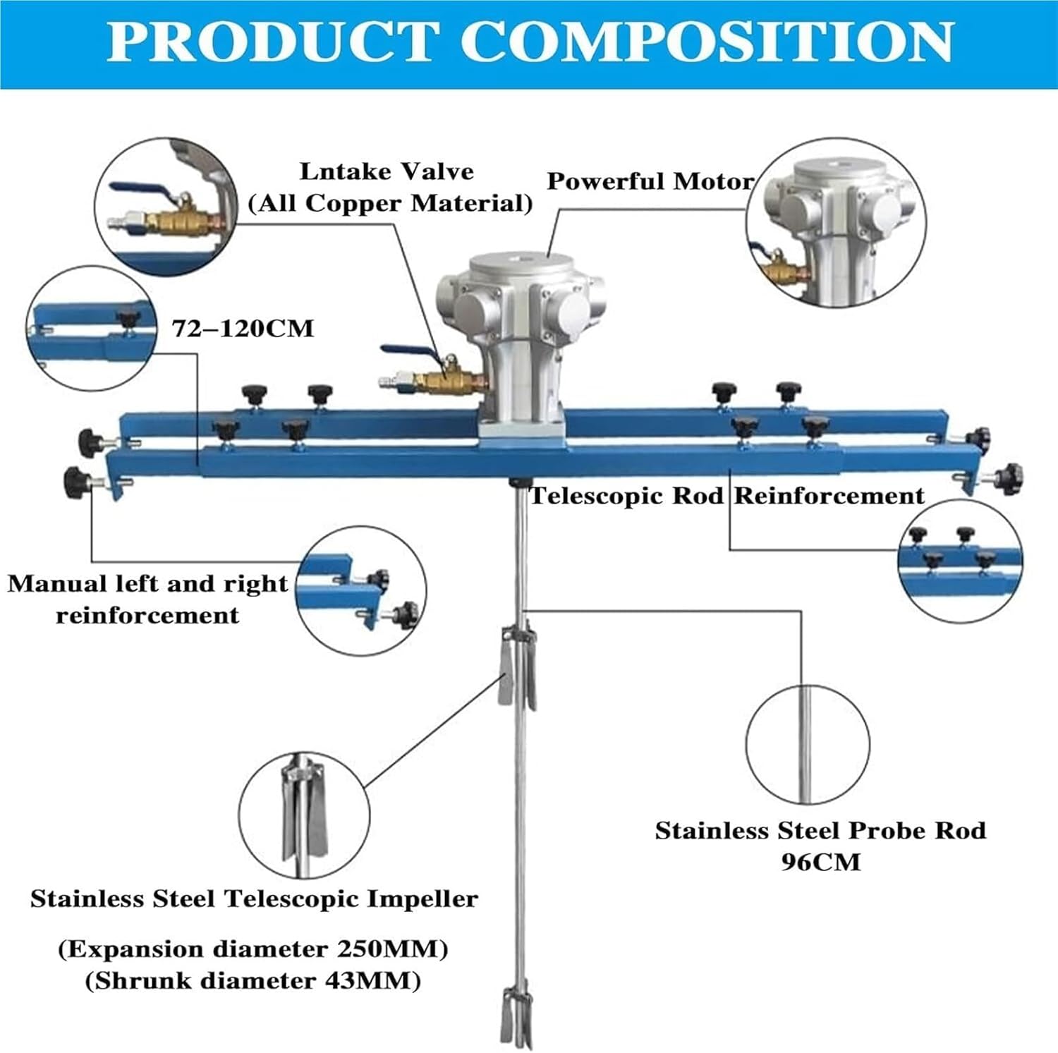 Air Agitators,Tank Paint Mixer Machine,with Support Hanger,Folding Propeller,for Ink Dissolver Agitator