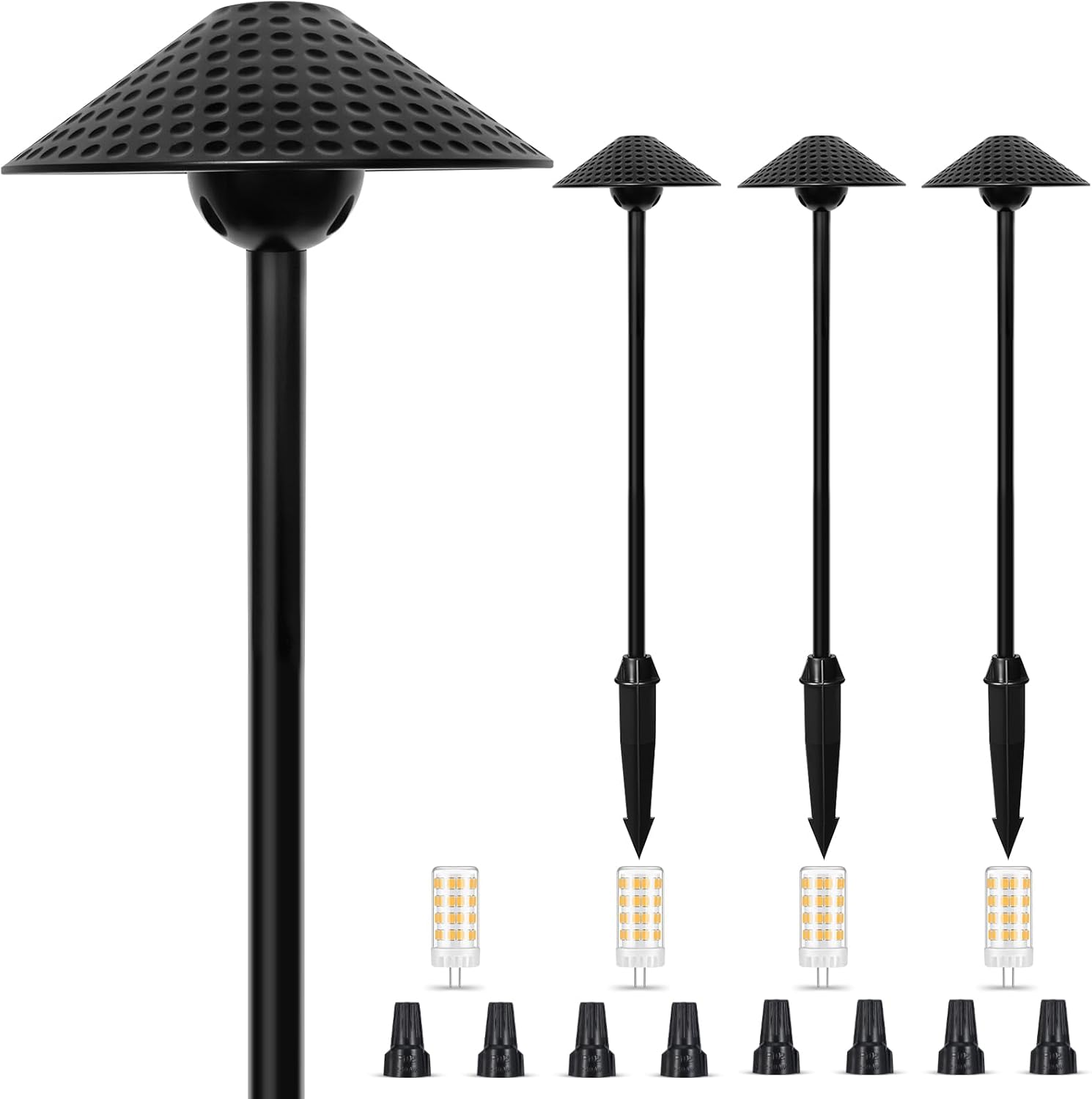 Gardencoin Low Voltage Landscape Lights 12V Outdoor LED Pathway Lighting 4W 2700K Warm White Hammered Path Light Aluminum Garden Walkway Light with Replaceable Bulb (6.7'' Shade, 20'' Tall), 4 Pack