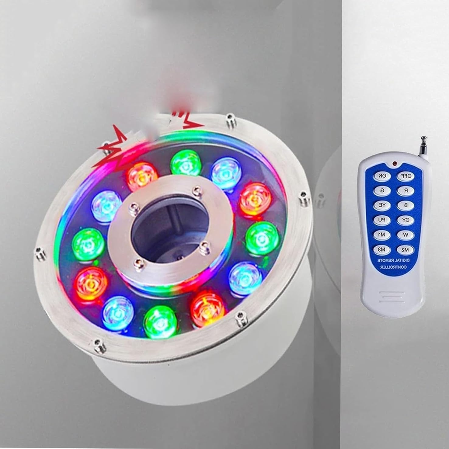 Submersible RGB Lights - LED Ring Fountain Lamp, Waterproof IP68 Embedded Fountain Pool Spotlight, Stainless Steel Color Landscape Lights, 12/24V Park Square LED Underwater Light(24W(12V))