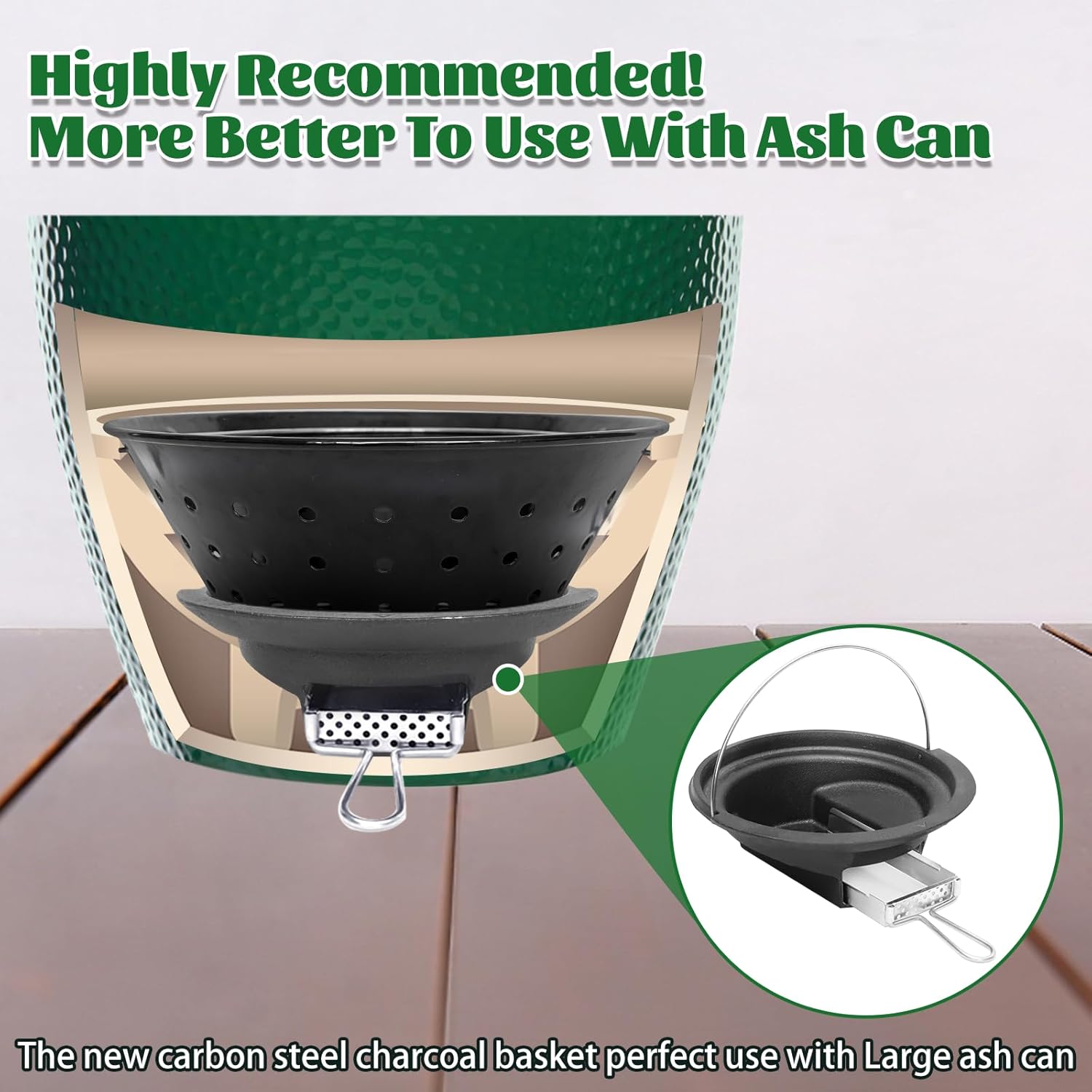 KAMaster Carbon Steel Charcoal Basket Fire Bowl Compatible with Large Big Green Egg,Ash Basket Kamado Grill Accessories Fire Box Bowls Ash Basket,Kamado Grill Joe Classic and Other Similar Grills