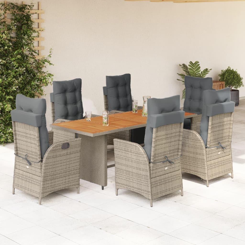 Furniture Sets 7 Piece Patio Dining Set with Cushions Gray Poly Rattan,Garden Dining Set with Adjustable Recliners and Durable PE Rattan Garden Conversation Sets