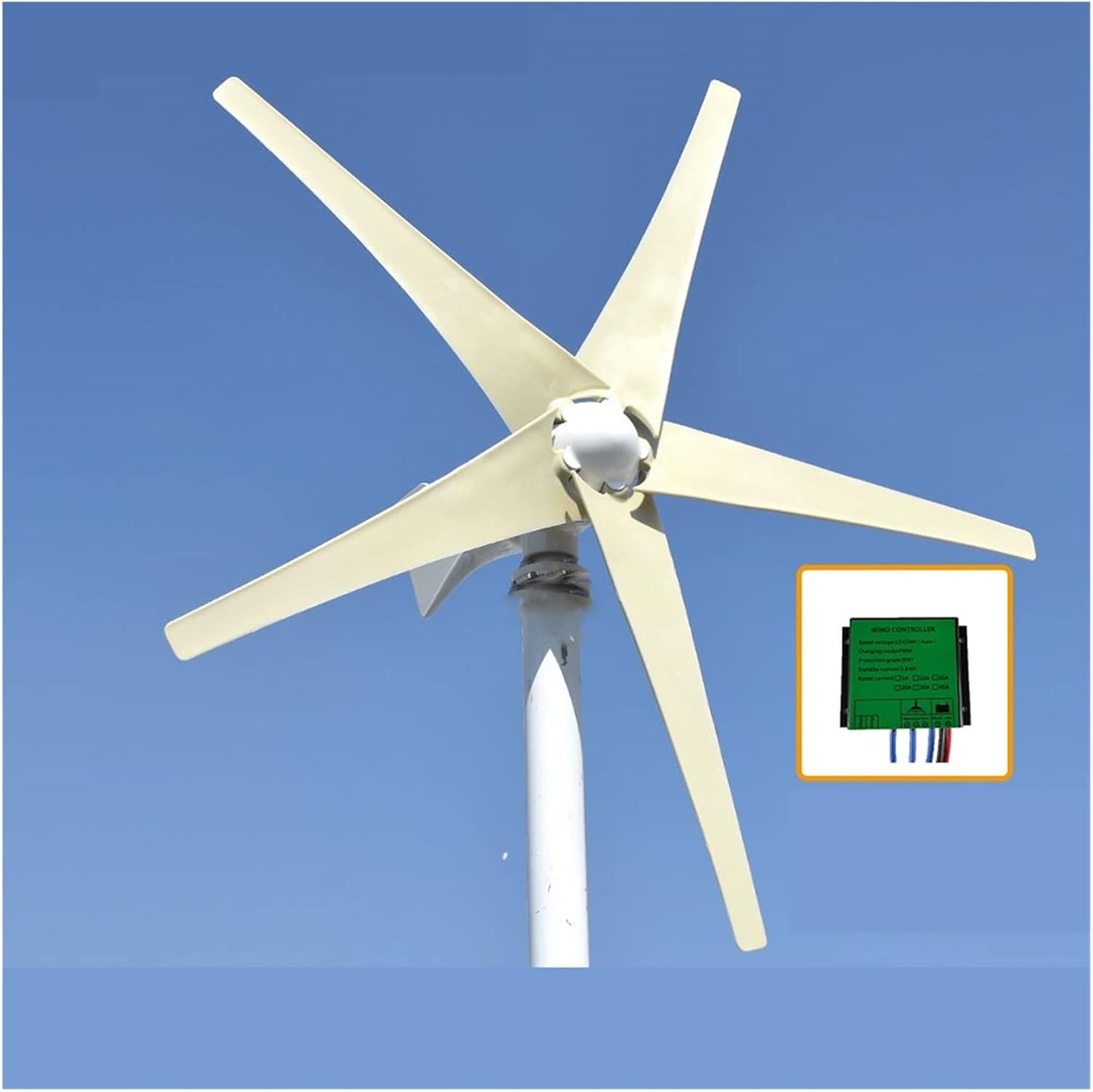 Industrial Wind Turbine Generator Wind Turbine Generator Windwill 600W 800W 12V 24V with 3 Blades 5 Blades MPPT PWM Controller for Homeuse Solar and Wind Power Parts(Red,12V_800W 5 Blades)