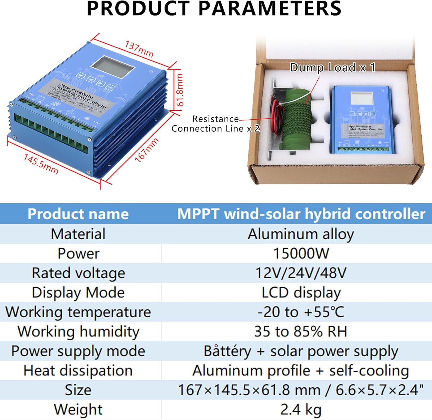 Universal Wind Solar Hybrid Charging Controller,15000W Automatic Wind and Solar Charge Controller,12V 24V 48V LCD Display MPPT Boost Charging 24V/48V(Auto)