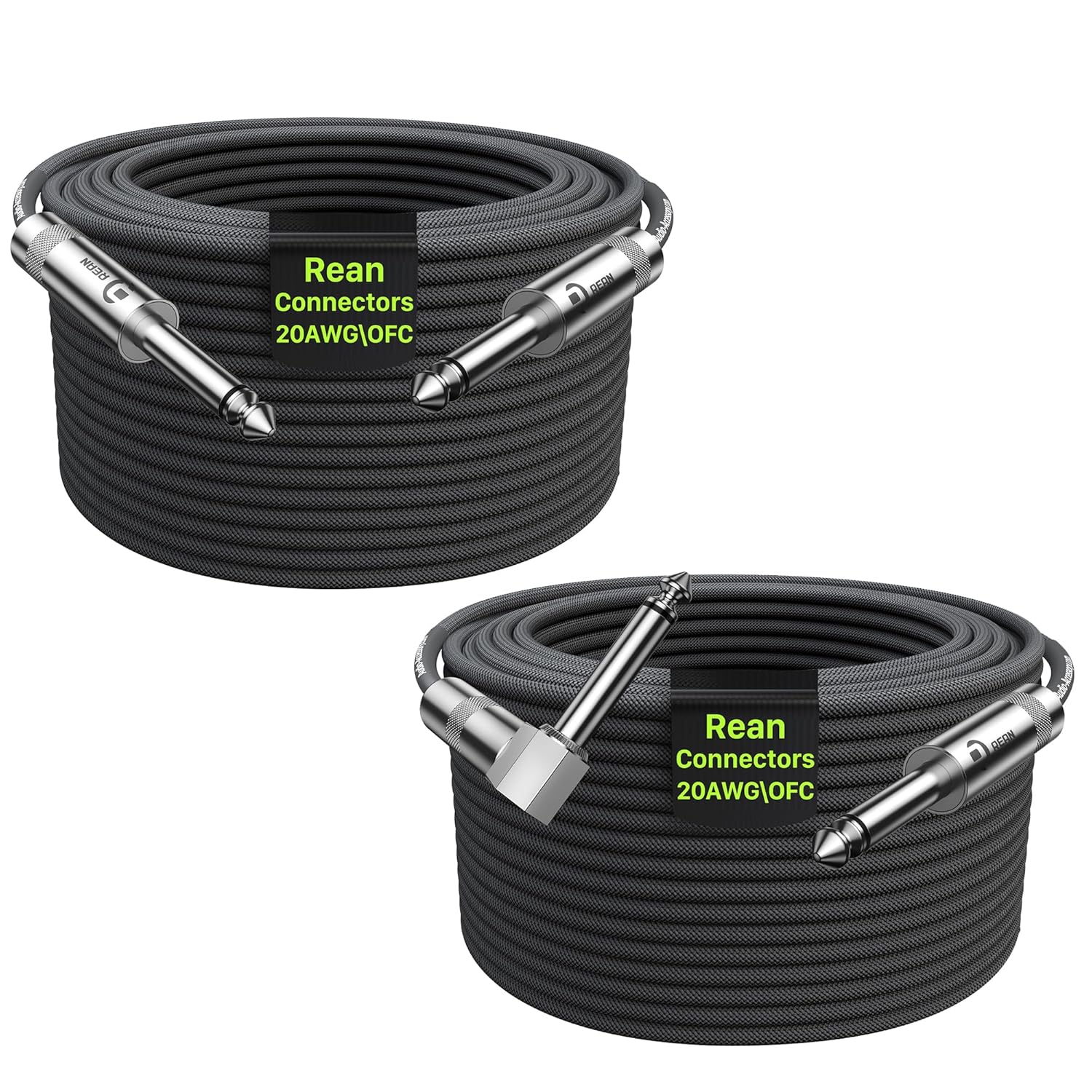 Guitar Cable 100ft 4 Pack (2*Straight & 2*Right Angle), Neutrik REAN Connectors, Kevlar-Reinforced Nylon Braided Cable, No Noise for Electric Guitar Bass AMP