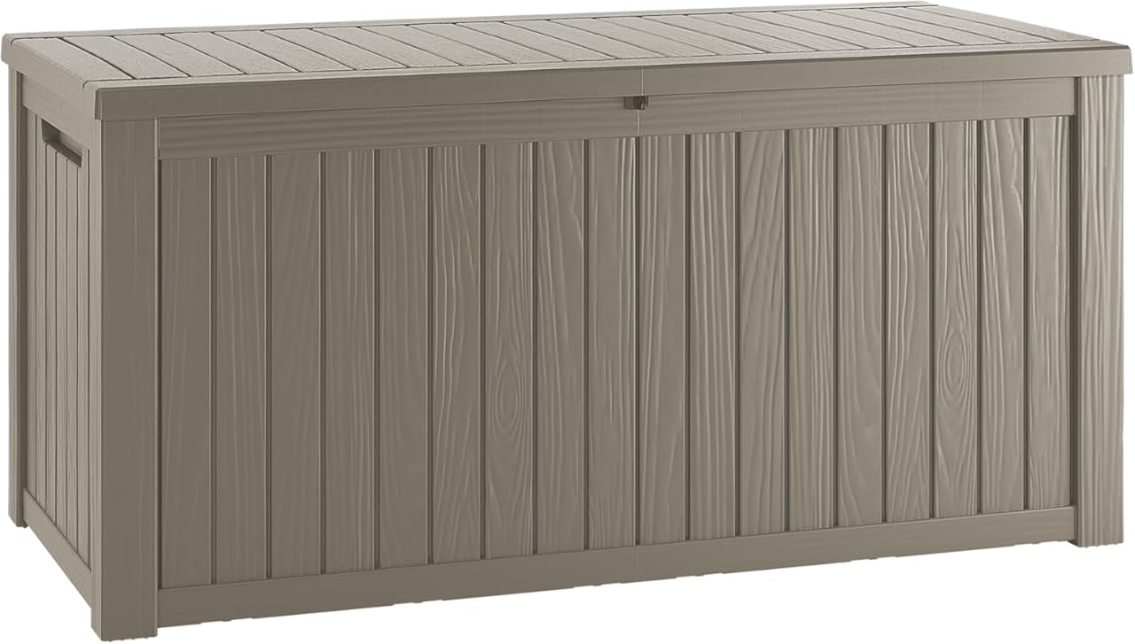 200 Gallon Resin Deck Box, Waterproof Outdoor Storage Box for Patio Furniture, Garden Tools, and Pool Accessories, Lockable UV-Resistant Storage Bin Bench Cabinet for Outside, Grey