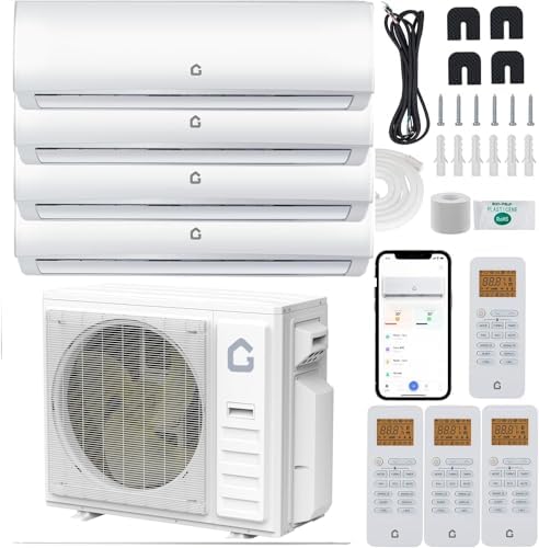 GarveeHome 35000 BTU 4 Zone Mini Split AC/Heating System, Wifi Enabled 19 SEER2 208-230V 3 Zone 9000 + 12000 +12000+ 12000 BTU Ductless Split Unit AC w/Pre-Charged Condenser, Heat Pump