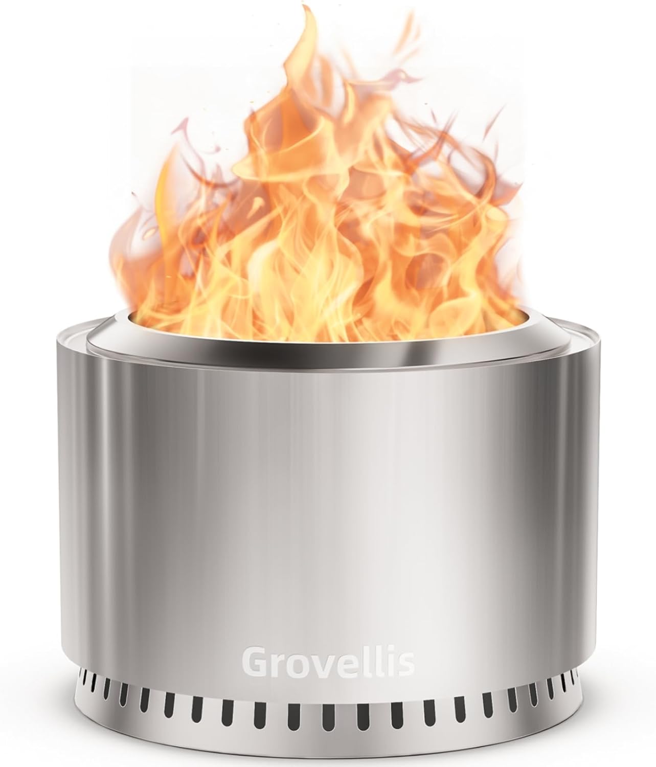 27 inch Smokeless Fire Pit with Waterproof Cover, Stainless Steel Outdoor Smokeless Firepit, Wood Burning Fire Pits for Camping, Bonfire,Low Smoke Firepit for Outside