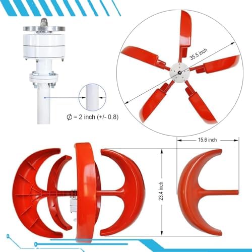 16000W Vertical Wind Turbine Kit for Home Use, 12V/24V/48V Silent Horizontal Wind Power Generator with 5 Blades & Controller (Red) - Eco-Friendly Energy Solution