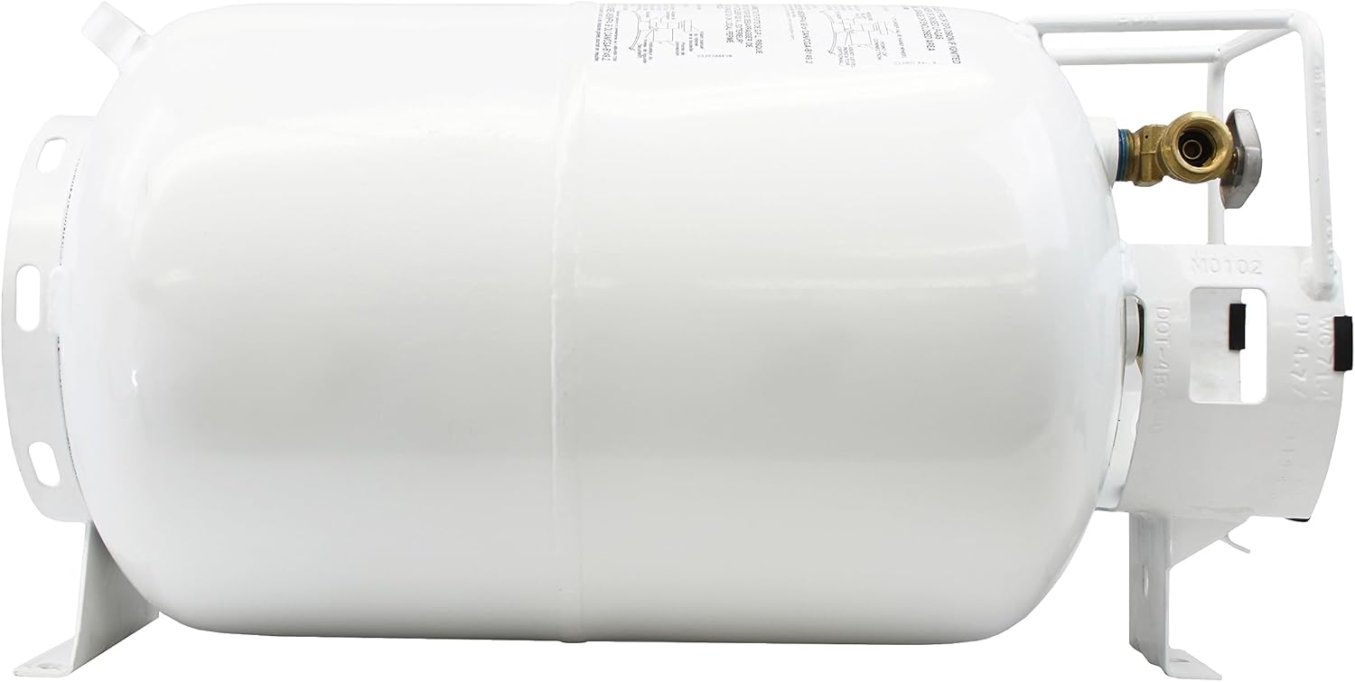 Flame King YSN301HZL 30lb Steel Horizontal Propane Tank Cylinder for Fire Pit Tables, Patio Heaters, Barbeques, RVs, and Truck Campers, 30-Pound, White
