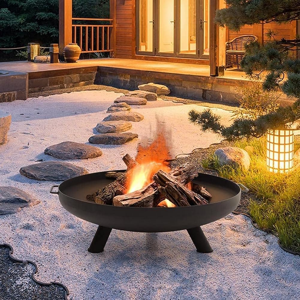 Rust Garden Fire Pit, Round, Steel, D60CM H22CM, Wood, Charcoal, Easy Assembly, Heavy Duty, Multifunctional, Ideal Yard Item