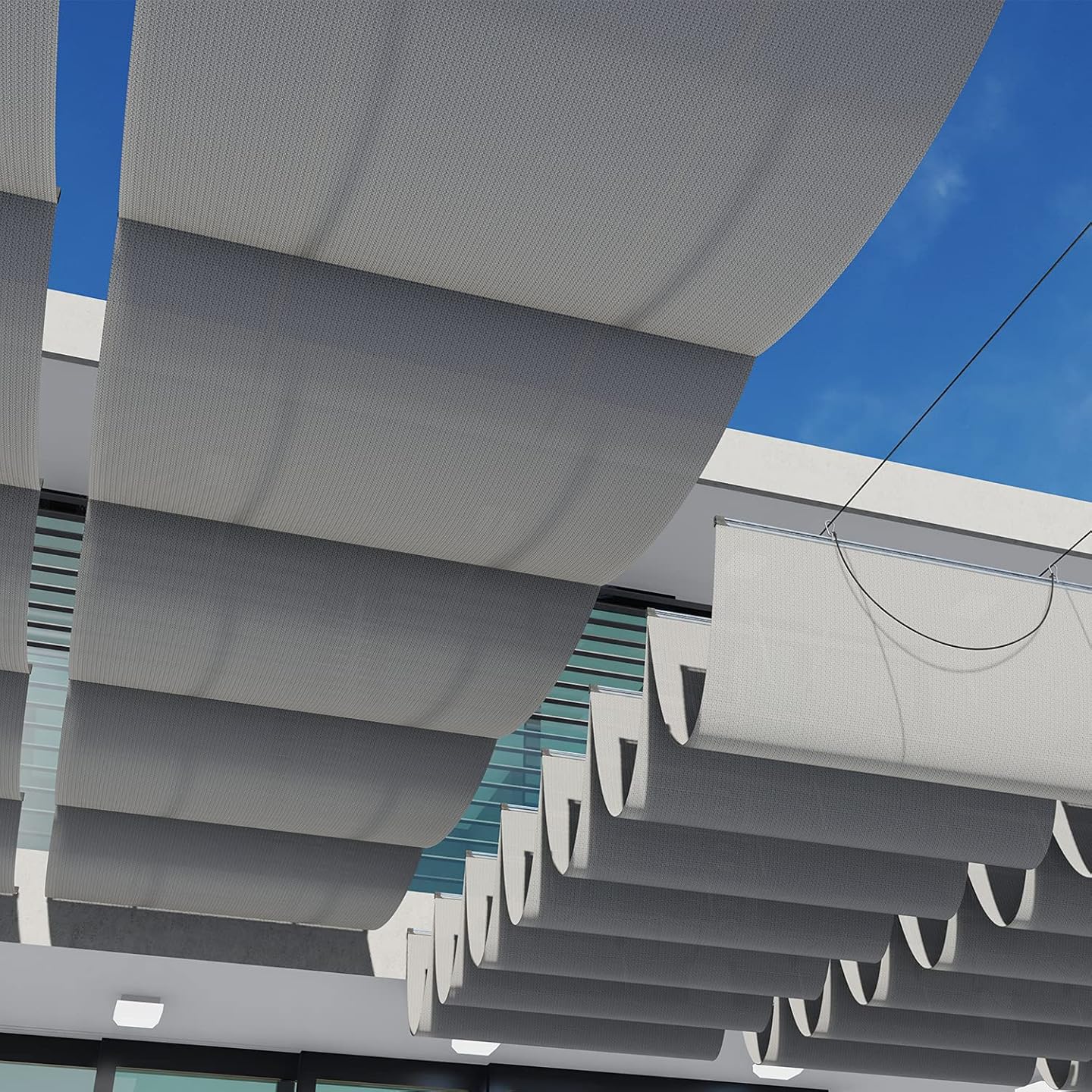 COARBOR 3'Wx16'L Pergola Shade Cover Retractable Shade Awning Slide Flexible Canopy for Patio Deck Porch Hang Down U Shape Wave Shade Cover Wire Cable Hardware Included Light Grey