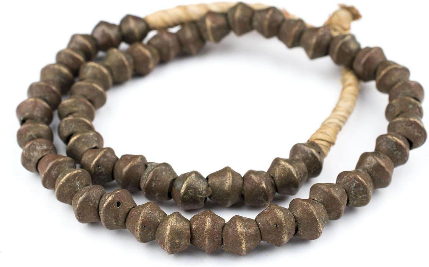 The Bead Chest Antique Cameroon Brass Bicone Beads 14mm African Cylinder Large Hole 26 Inch Strand Handmade