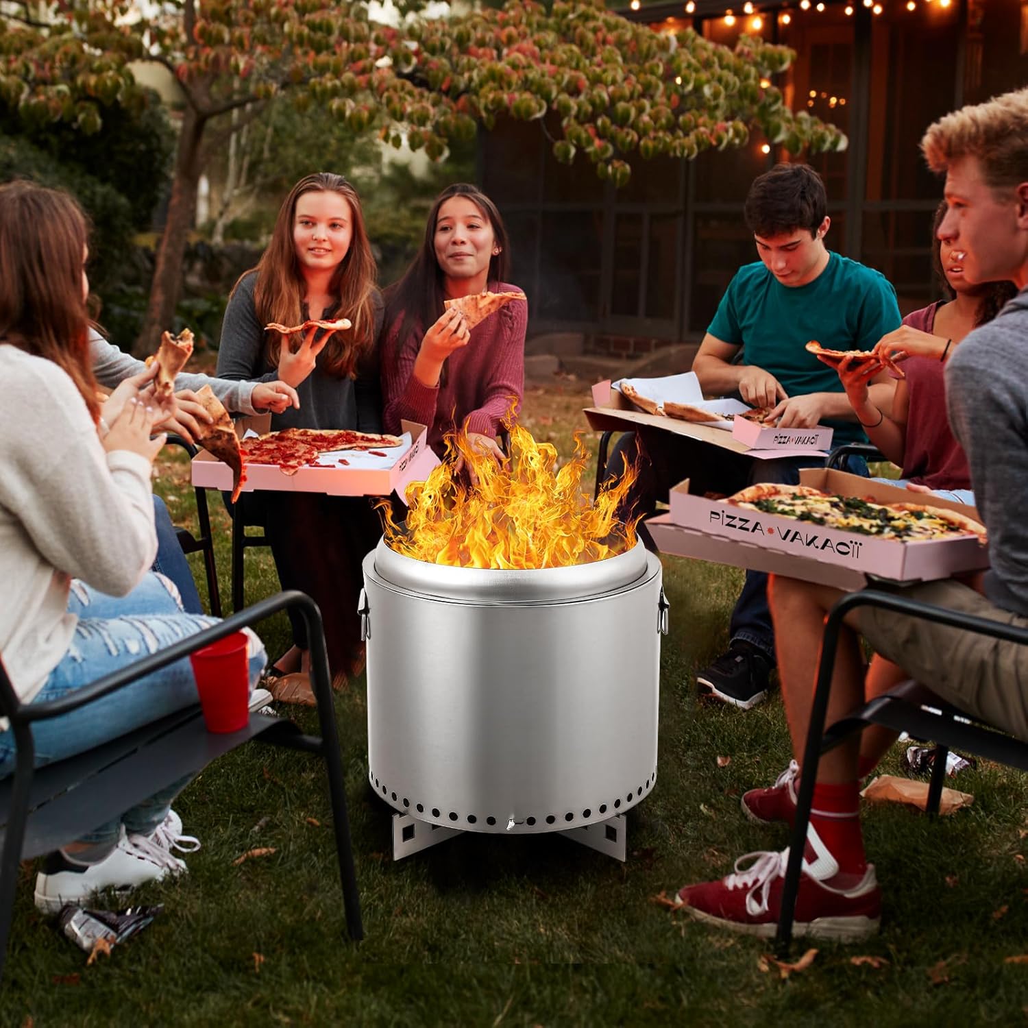 16.5 Inch Smokeless Fire Pit with Stand, Removable Ash Pan, Portable Fire Pit for Outside, Stainless Steel Wood Burning Fireplace, Ideal for 4-6 People Camping Gathering
