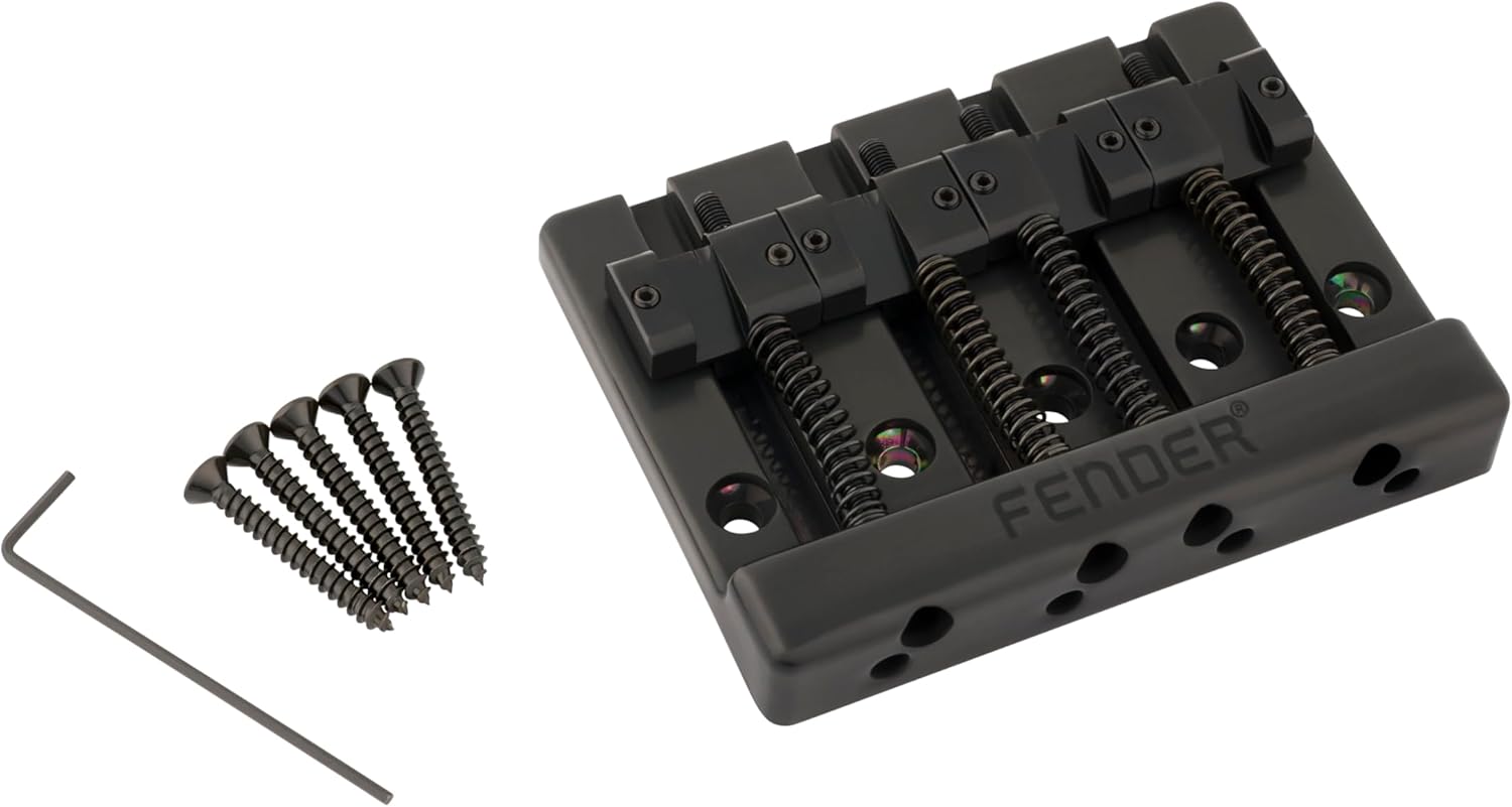 Fender HiMass 4-String Bass Bridge Assembly With Brass Saddles, Black