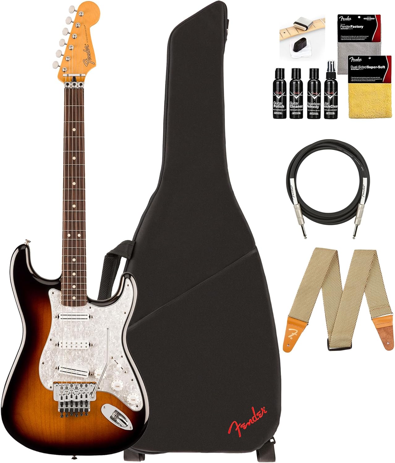 Fender Dave Murray Stratocaster - 2-Color Sunburst Bundle with Deluxe Gig Bag, Cable, Strap and Guitar Cleaning Kit