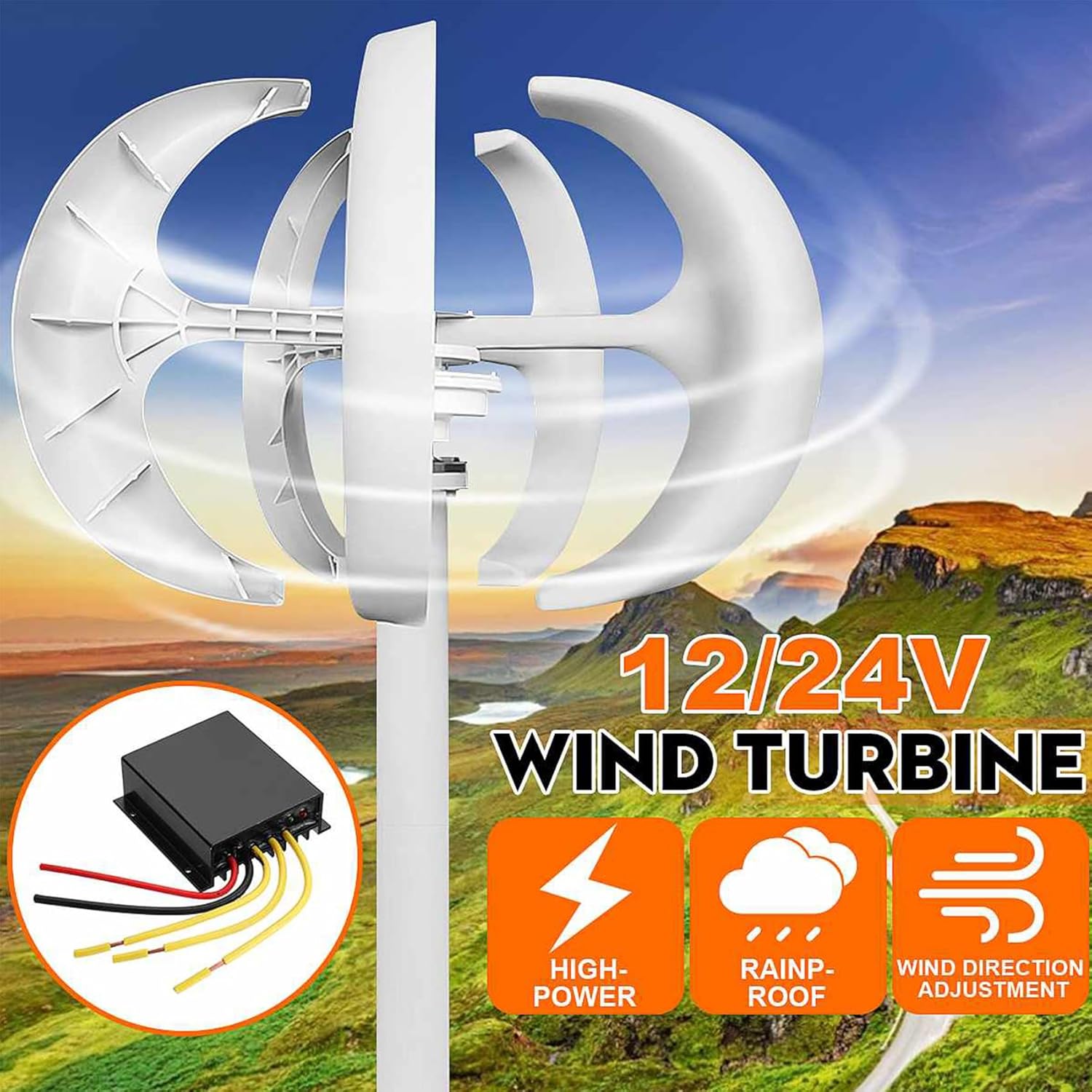 220V,BAOJUHUIKANG Low Noise Vertical Axis Wind Turbine10000w,12V/24V 48V 220V 5 Blades Generator Windmill Turbin Complete Set, for Home, Boats, Street Lighting