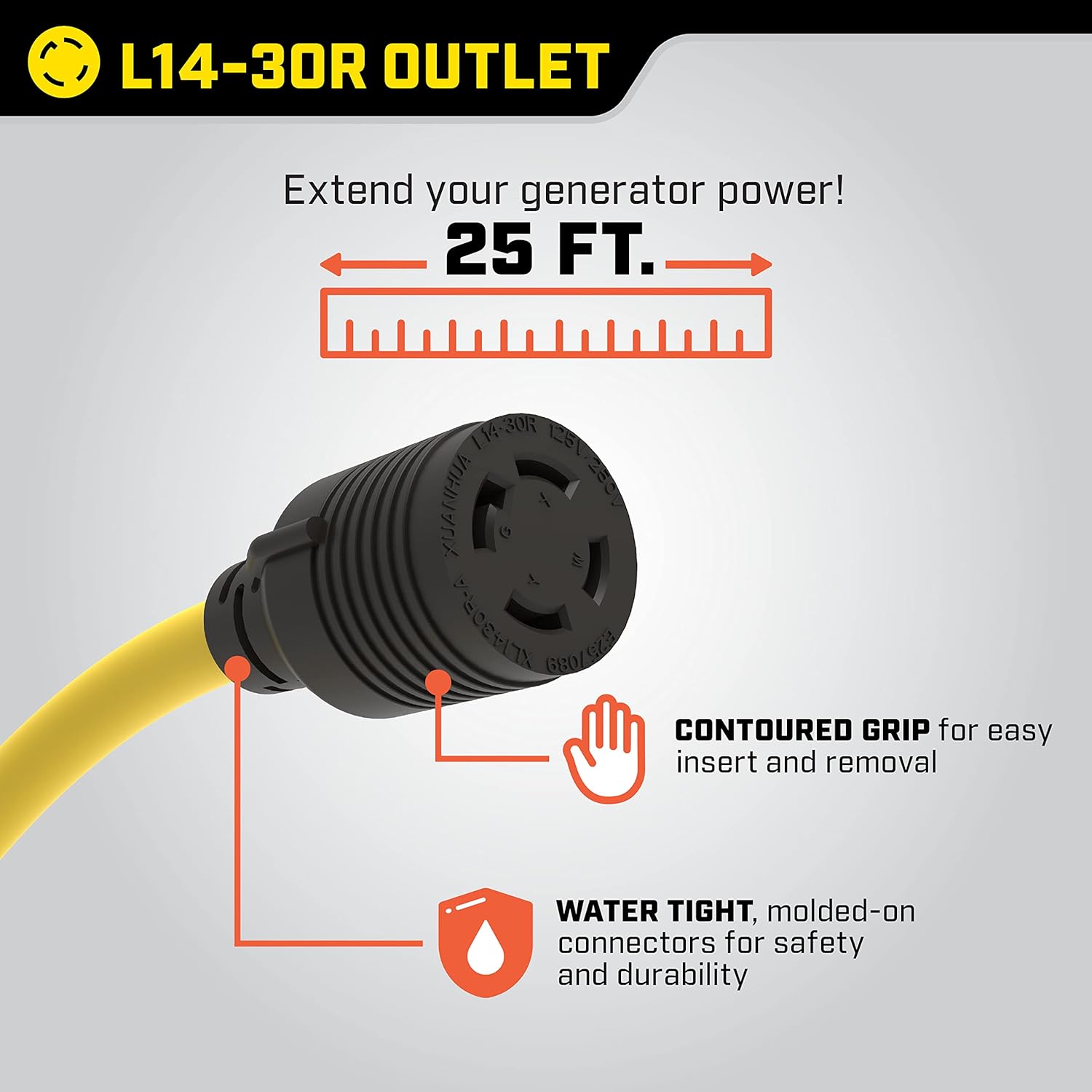 Champion Power Equipment 25-Foot 30-Amp 250-Volt Generator Power Cord for Manual Transfer Switch (L14-30P to L14-30R)