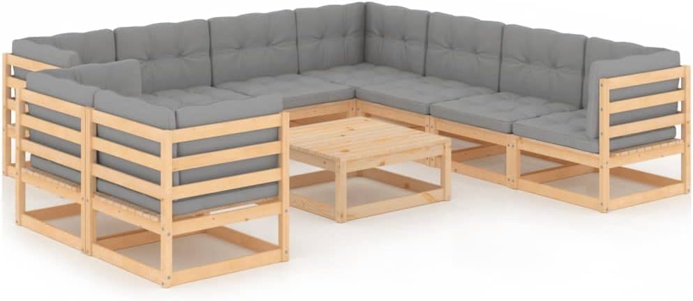 Patio Set 10 Piece Patio Lounge Set with Cushions Solid Pinewood