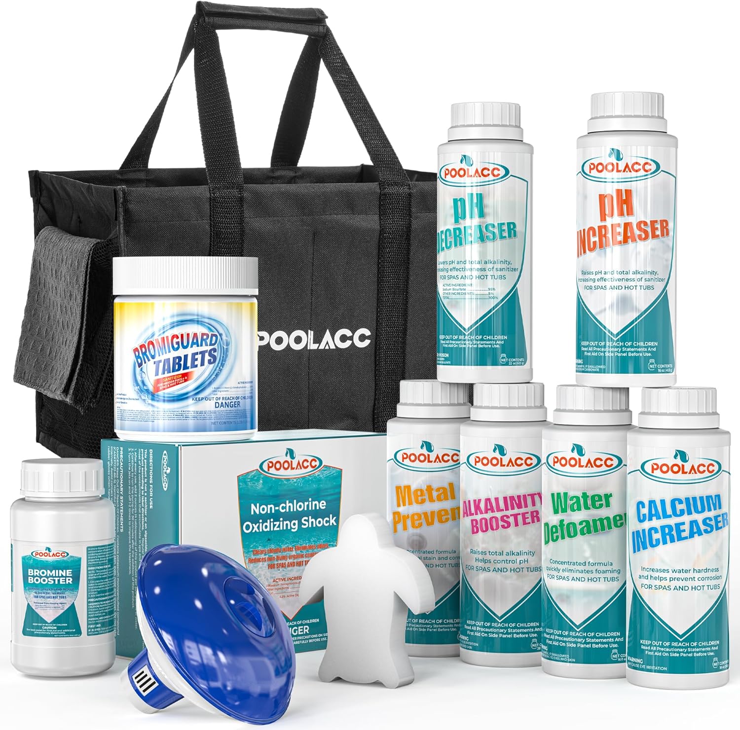 Bromine Hot Tub Starter Kit: Includes Extra-Capacity Chemicals, 50 Test Strips, Dispenser & Accessories | All-in-One Spa Maintenance Set