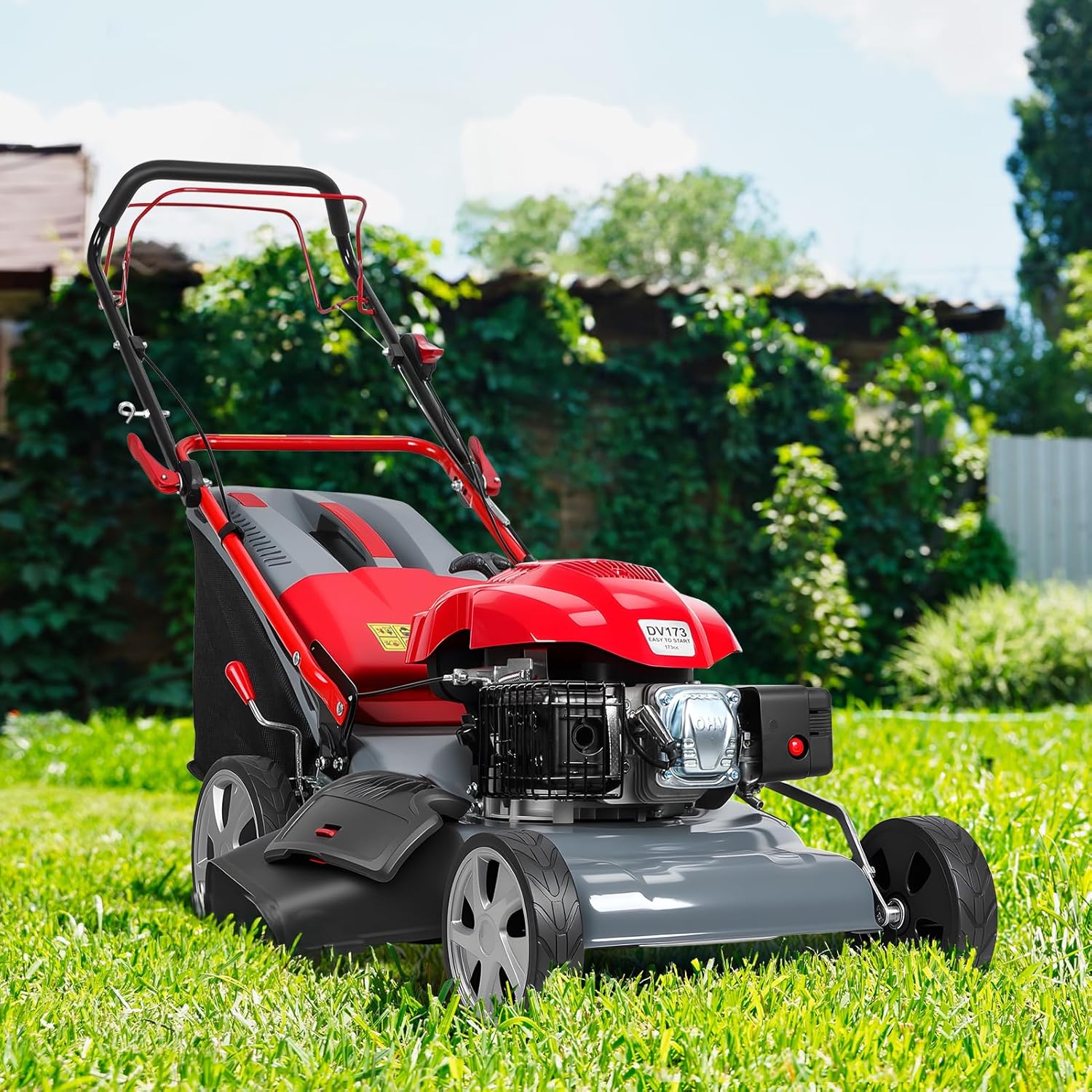 20 Inch Self Propelled Gas Lawn Mower | 173cc Gas Engine | 3 in 1 Functions (Bagging, Mulching and Side Discharge) | Self-Propelled Rear Wheel System | Adjustable Cutting Height | 60L Grass Tank