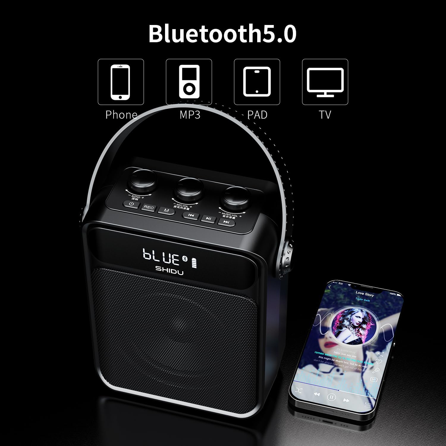 SHIDU 40W Voice Amplifier, Portable Speaker with UHF Wireless Microphone Personal Pa System Support Bluetooth/TF Card/USB/AUX/MIC for Classroom, Tour Guide, Coaching, Training, Meetings, Singing