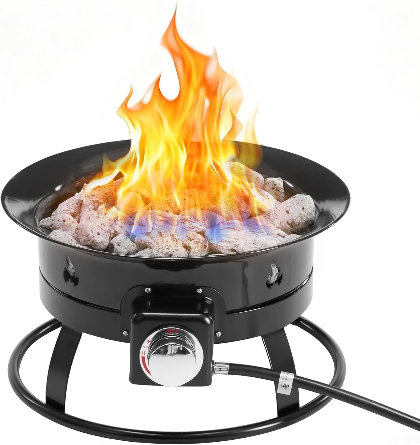 yoyomax Portable 19-Inch Propane Fire Pit 58,000 BTU Gas Fire Bowl with Lid, Lava Rocks, 10FT Hose & Tank Stabilizer for Outdoor Camping, RV, Patio and Backyard