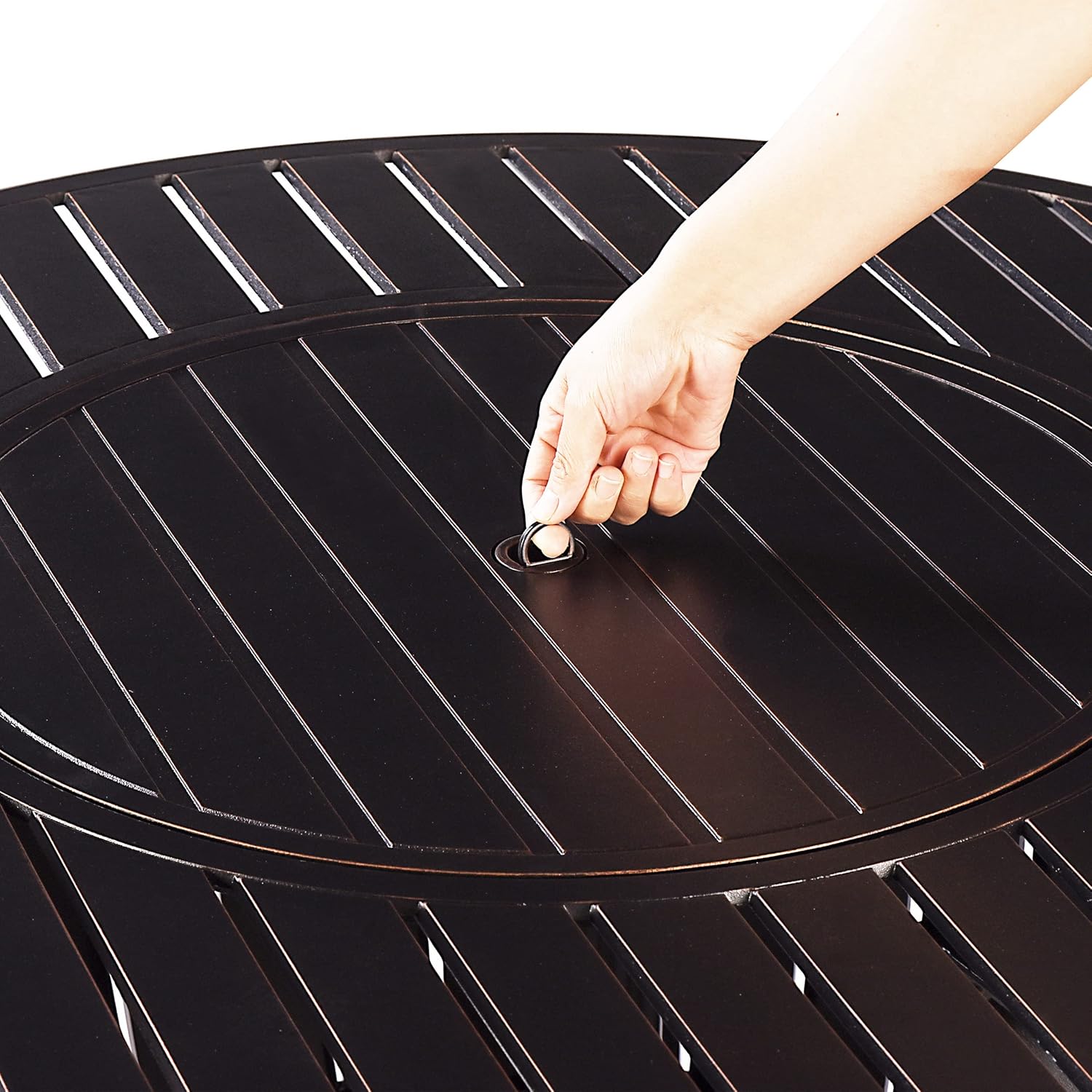 Aluminum 57,0000 BTU 44 in. Round Propane Black Fire Pit Table with Fire Beads, Lid, Propane Tank Cover and Table Fabric Covers in Copper Finish